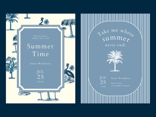 Adobe Stock - Blue Summer Flyer Layout with Tropical Background - 442162700