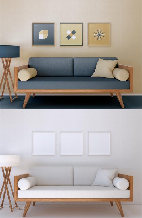 Adobe Stock - three Frames in Living Room Mockup - 442175971
