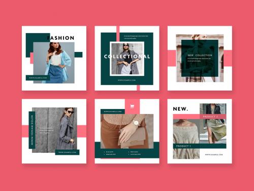 Adobe Stock - Square Social Layouts with Red and Green Accent - 442392477
