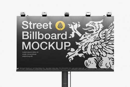 Road Billboard with Lights Mockup