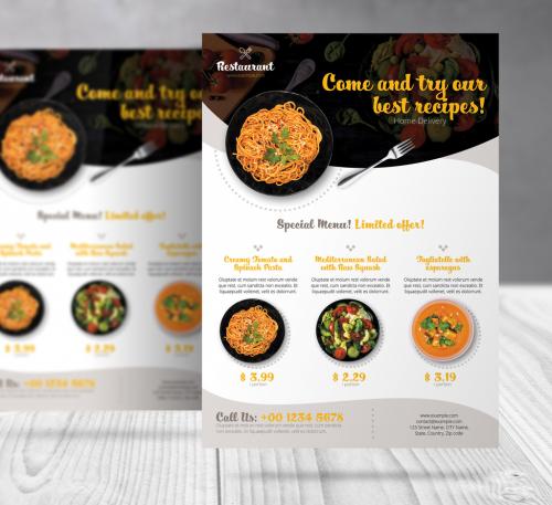 Adobe Stock - Food Delivery Flyer for Restaurant with Brown and Orange Accents - 442558817