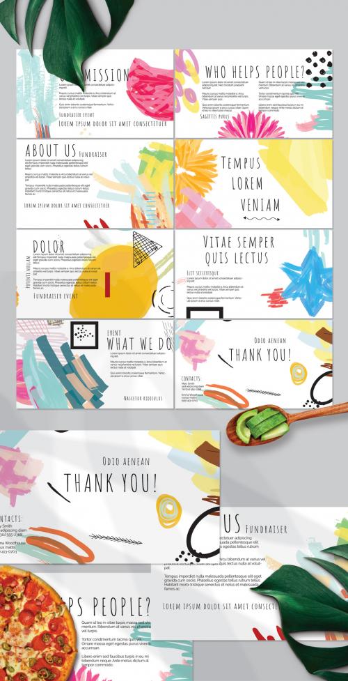 Adobe Stock - Presentation Deck Layout with Bright Abstract Strokes for Universal Fundraiser Event - 442564090