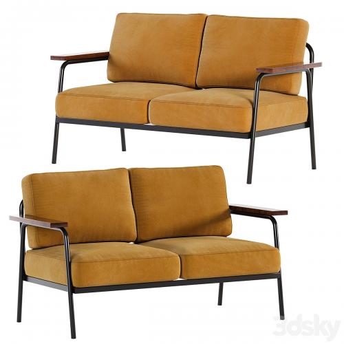 Mid Century Modern Loveseat with 2 Pillows Back and Square Arms