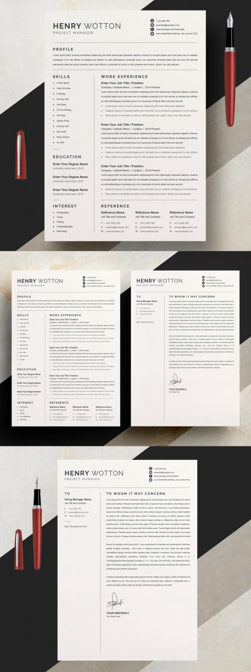 Adobe Stock - Black and White Resume Layout with Cover Letter Page - 442804144