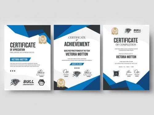 Adobe Stock - Modern Sport Certificate with Blue Geometric Graphics in Portrait A4 Layout - 442941289