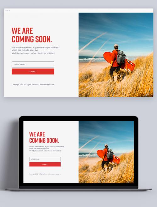Adobe Stock - Coming Soon Page Layout with Red Accents - 442976353