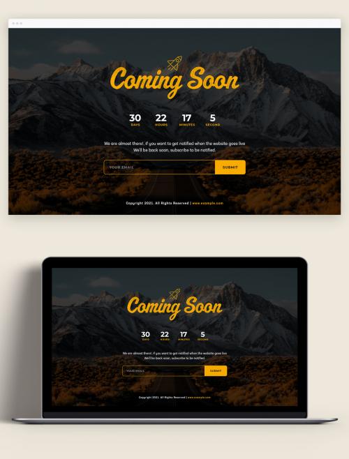 Adobe Stock - Coming Soon Page Layout with Orange Accents - 442976358