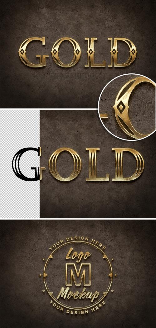 Adobe Stock - Old Gold Text Style with 3D Glossy Effect Mockup - 442990453