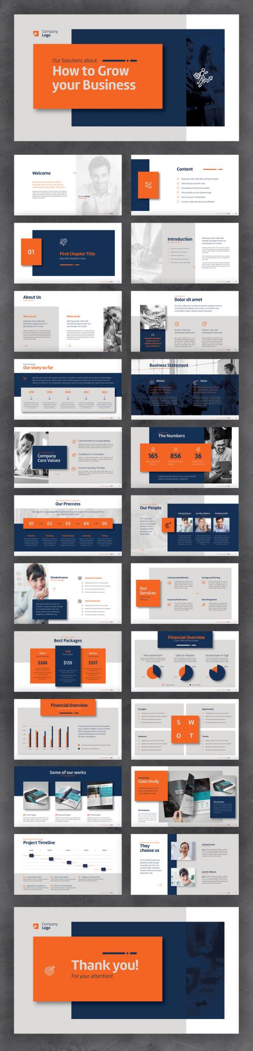 Adobe Stock - Business Profile Presentation with Blue, Orange and Gray Accents - 445642407