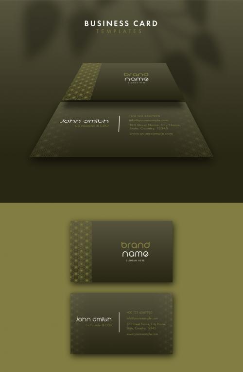 Adobe Stock - Business Card Layout with Olive Green Color - 445645881