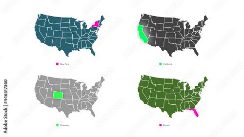 Adobe Stock - American States Map with Highlighter - 446517360
