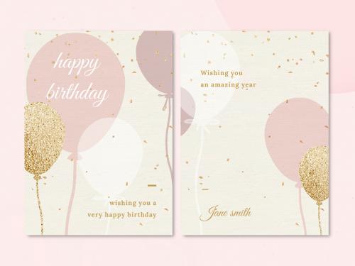 Adobe Stock - Birthday Greeting Layout with Pink and Gold Balloon Illustration - 447779571