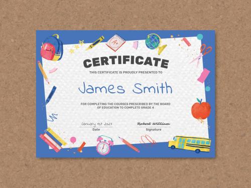 Adobe Stock - Colorful Elementary Certificate Layout with Cute Doodle Graphics - 447779580