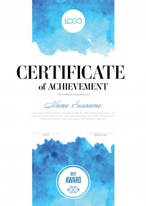 Adobe Stock - Modern Certificate Template with Watercolor Style - 447788417