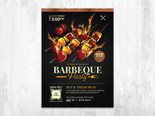 Adobe Stock - Barbeque Poster Flyer with Grilled Food for BBQ Party - 447925459