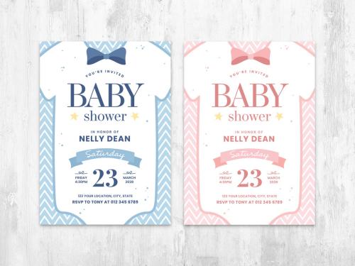Adobe Stock - Blue and Pink Baby Shower Flyer Invite Card for Boy and Girl - 447925475
