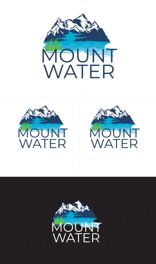 Adobe Stock - Water Logo with Mountain and Blue Ocean - 448152389