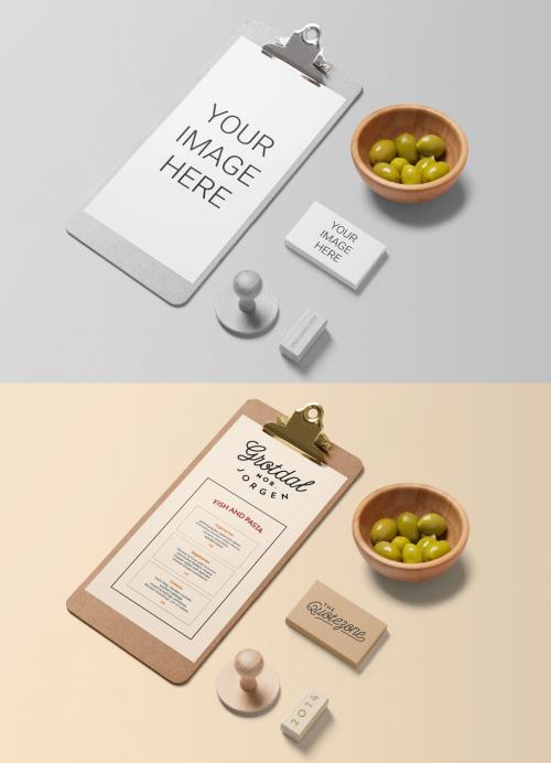 Adobe Stock - Menu with Business Cards and Stamps Mockup - 450526615