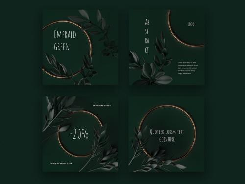 Adobe Stock - Social Media Layouts with Emerald Green Illustrations - 451680108