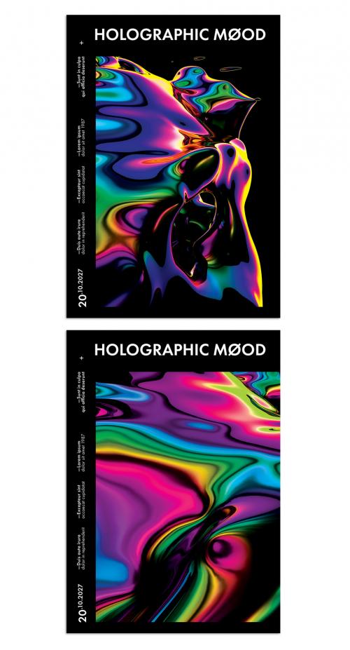 Adobe Stock - Trendy Modern Poster Layout with Fluid Iridescent Multicolored Background - 452578796