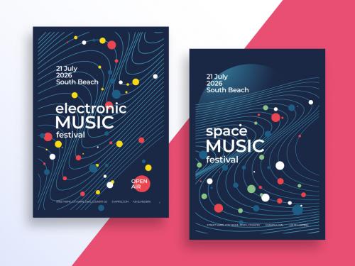 Adobe Stock - Electronic Music Poster Layout with Wavy Lines - 452613005