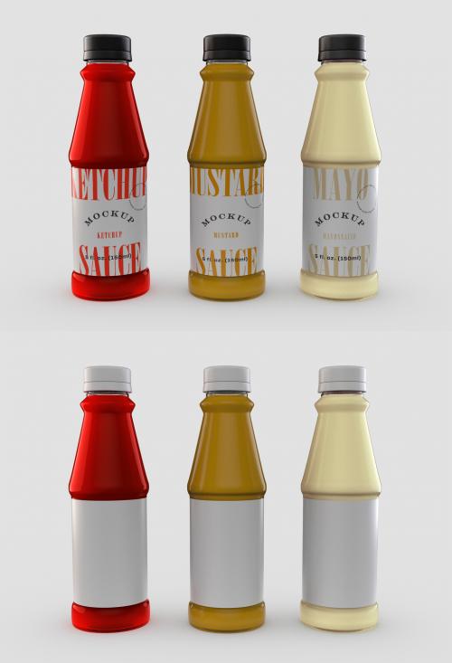 Adobe Stock - Three Glossy Sauce Bottle Mockup - 452991625