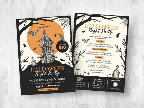 Adobe Stock - Halloween Flyer with Haunted House Illustration - 454411967