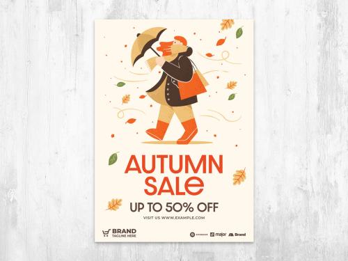 Adobe Stock - Autumn Fall Flyer Layout with Character Illustration - 454412010