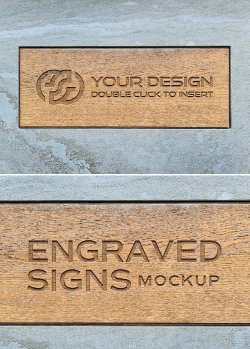 Adobe Stock - Sign Logo Mockup Engraved on Wooden Plate - 454627629