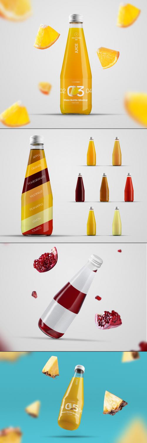 Adobe Stock - Three Glass Juice Bottle Mockups with Flying Fruits - 454757536