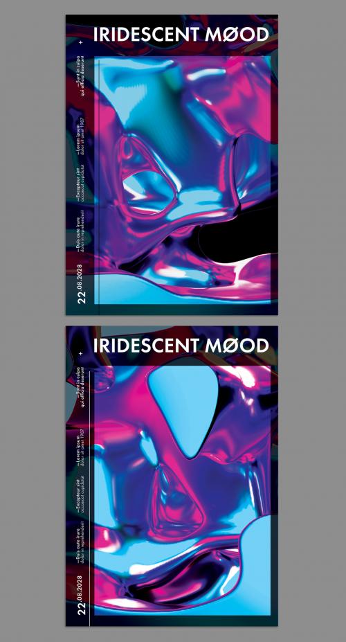 Adobe Stock - Trendy Posters Layout with 3D Fluid Iridescent Metal Background - 455519506