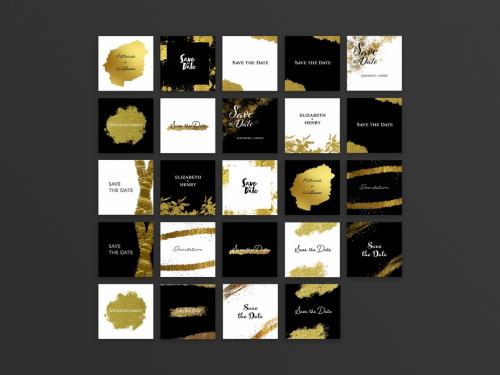 Adobe Stock - Wedding Invitation Layouts with Gold Textures for Social Media - 456958702