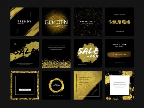 Adobe Stock - 12 Social Media Layouts with Gold Textured Backdrops - 456958737