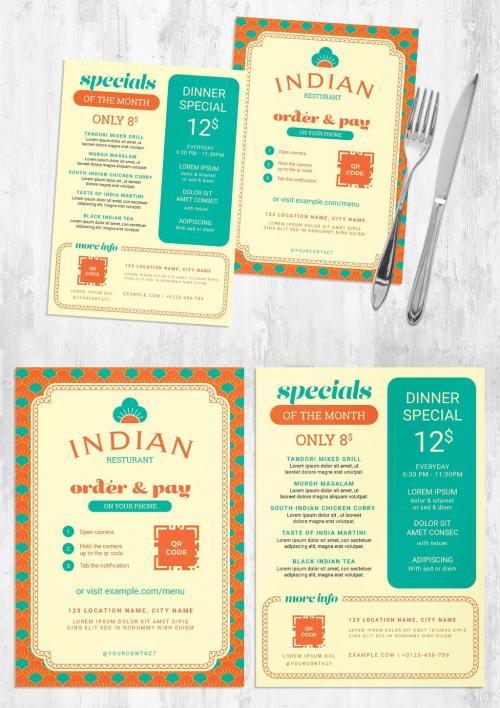 Adobe Stock - Indian Restaurant Food Menu Flyers with Vibrant Colors - 458344019