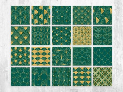 Adobe Stock - Art Deco Patterns in Green Gold - 458344053