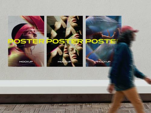 Adobe Stock - 3 Street Glued Posters Mockup - 458350519