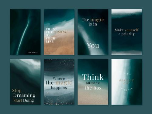 Adobe Stock - Aesthetic Positive Quotes Layout Watercolor Ocean Set - 460394401