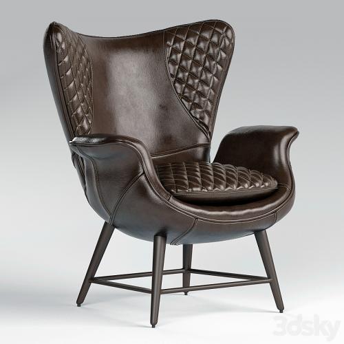 Volker Industrial Walnut Brown Leather Highback Living Room Chair