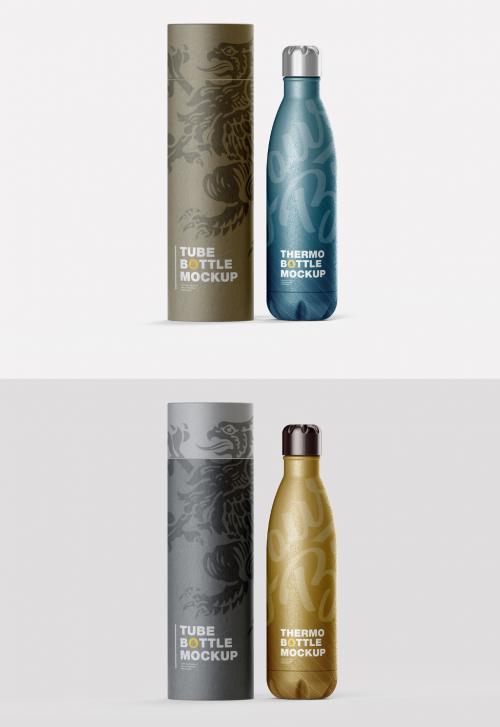 Adobe Stock - Metallic Thermo Bottle with Kraft Tube Mockup - 461120761