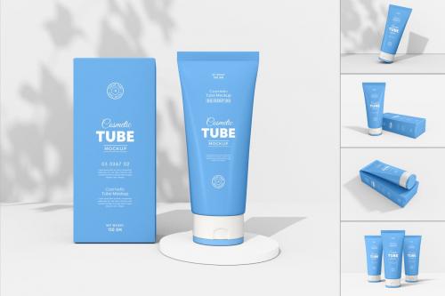 Glossy Plastic Cosmetic Tube Packaging Mockup Set