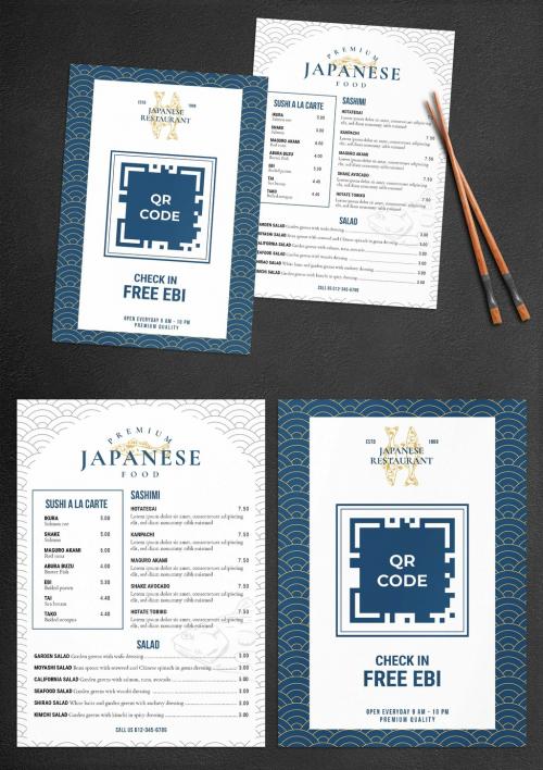 Adobe Stock - Japanese Sushi Restaurant Menu Flyer with Qr Code Placeholder - 461123494