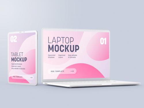 Adobe Stock - Clay Tablet and Laptop Multi Device Mockup - 461125537