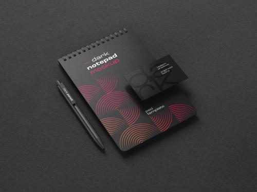 Adobe Stock - Dark Stationery Branding Mockup with Notepad and Business Card - 461126204