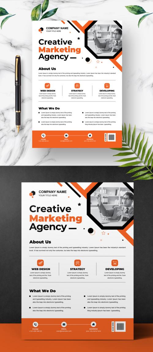 Adobe Stock - Corporate Flyer Layout with Graphic Elements and Orange Accents - 461127245