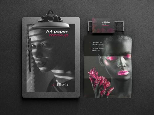 Adobe Stock - Dark Stationery Branding Mockup with Letterhead Flyer and Business Card - 461128063