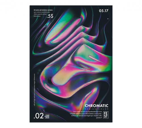 Adobe Stock - Vintage Abstract Poster Layout in Trendy Style with Iridescent Holographic Liquid Wavy Gradient Shapes - 461332164