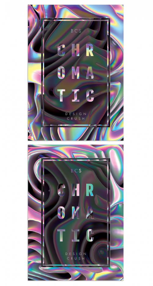 Adobe Stock - Trendy Flyers Layout with Abstract 3D Holographic Liquid Shapes Background and Text Frame - 461332165