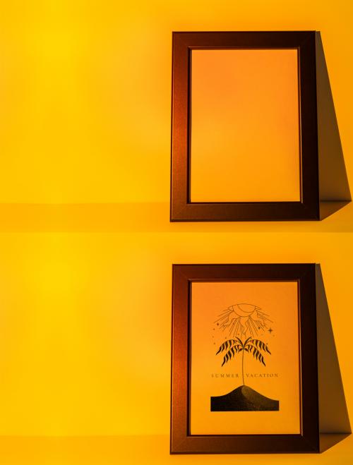 Adobe Stock - Picture Frame Mockup with Yellow Sunset Projector Lamp - 461338216