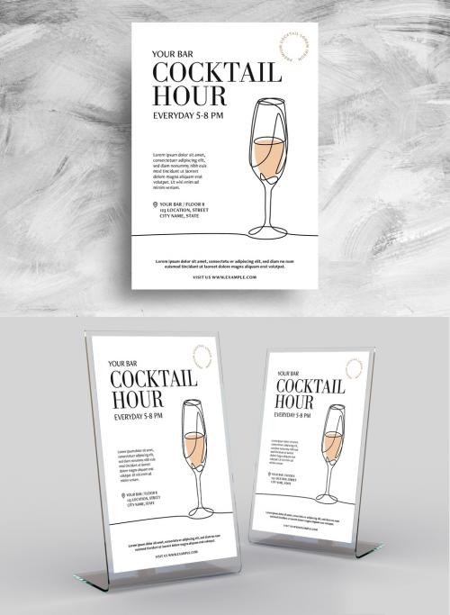 Adobe Stock - Cocktail Bar Flyer with Bellini Champagne Flute Illustration - 461500581