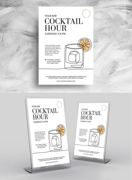 Adobe Stock - Happy Hour Bar Flyer with Cocktail Drink Illustration - 461500636